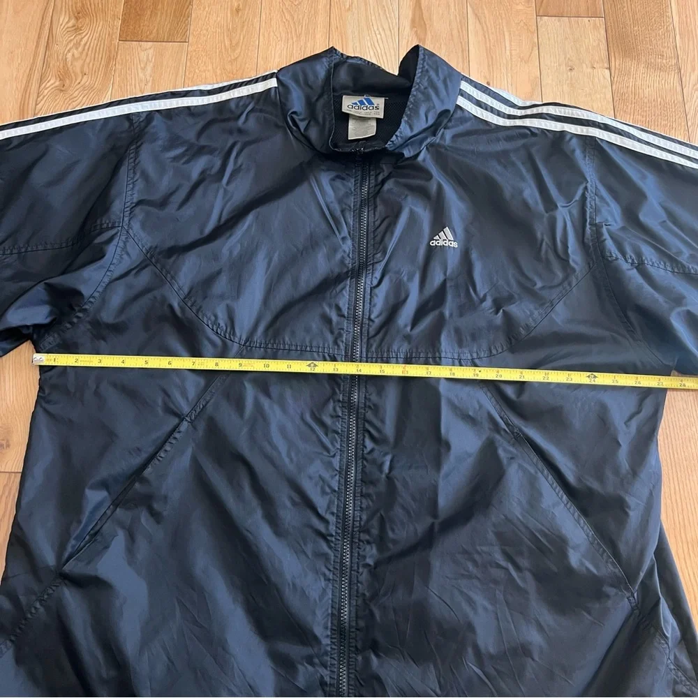 Vintage Adidas Mens Black Windbreaker Full Zip Front Nylon‎ Jacket Size XXL